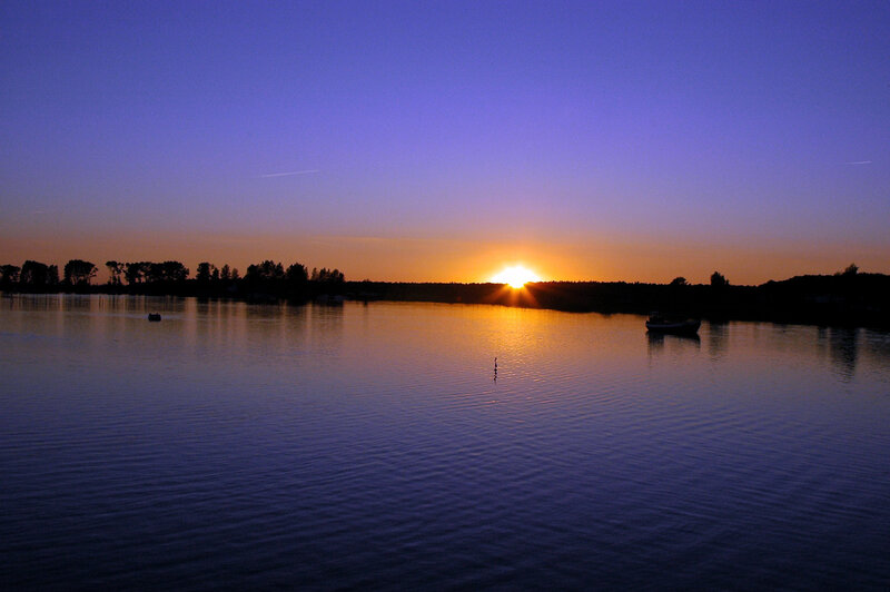 Sunset over a calm lake