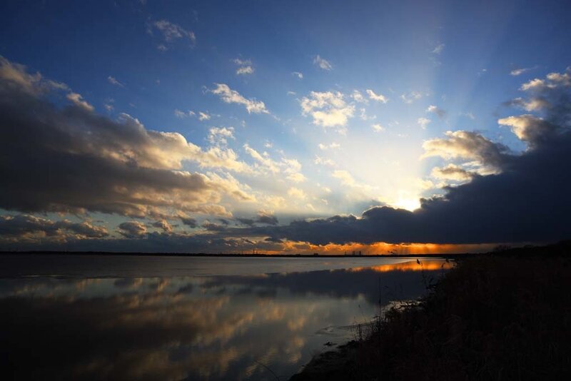 Sunset over a calm lake