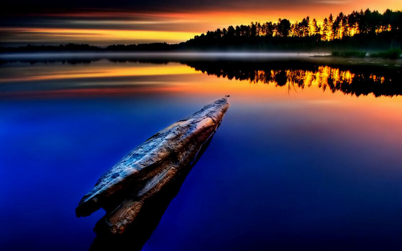 Sunset over a calm lake