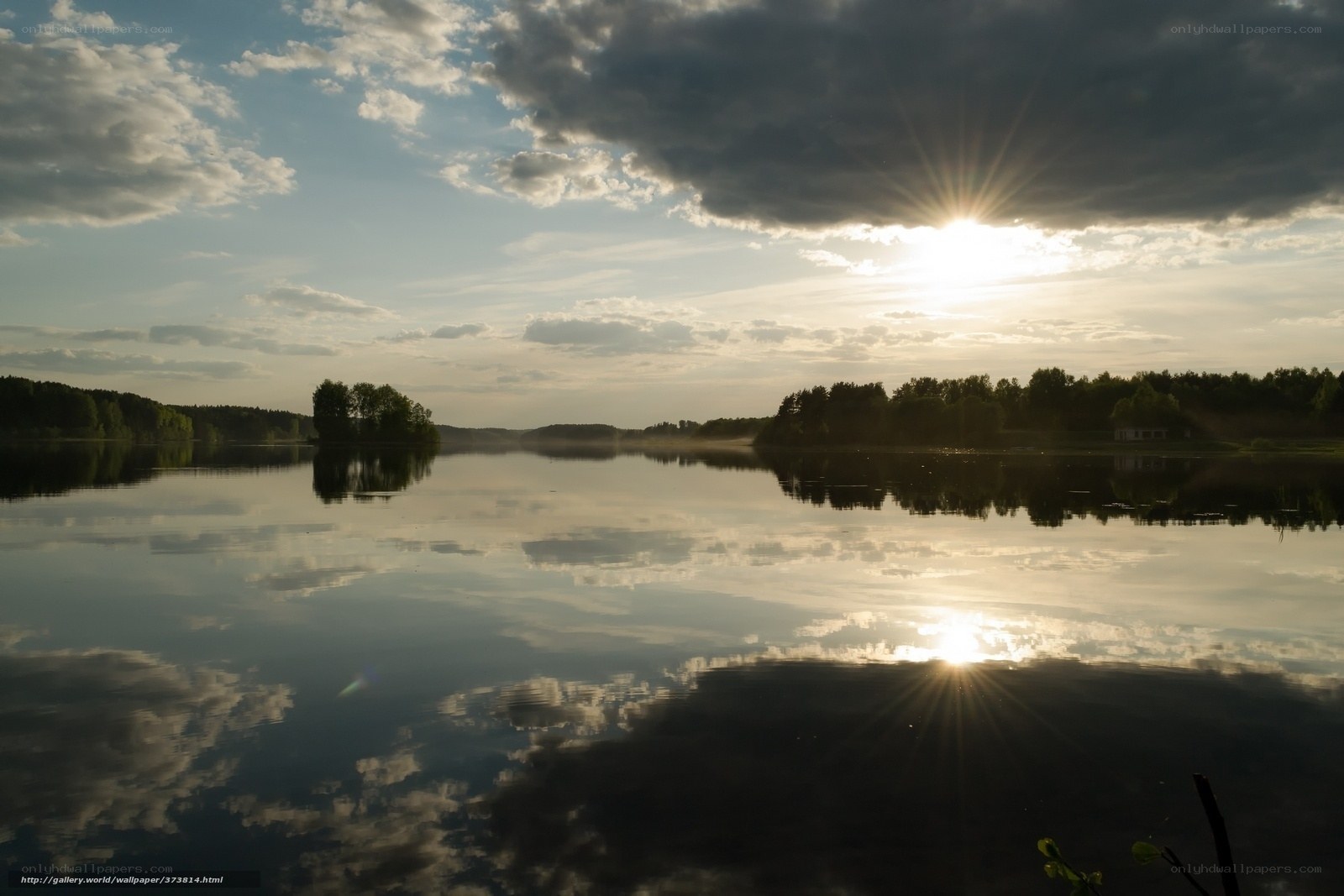Sunset over a calm lake