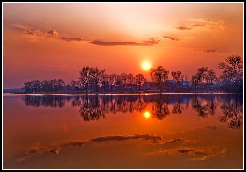 Sunset over a calm lake