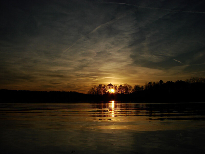 Sunset over a calm lake