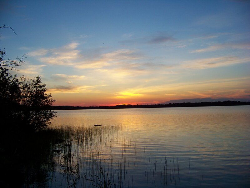 Sunset over a calm lake