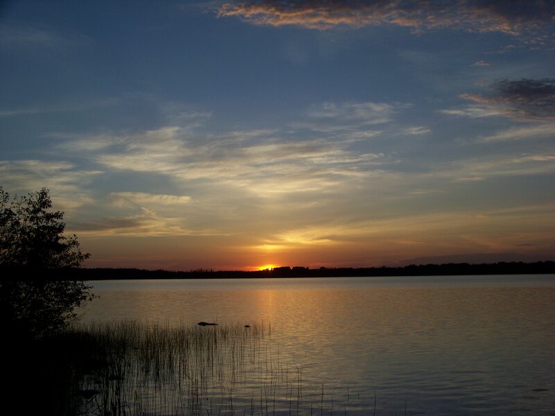 Sunset over a calm lake