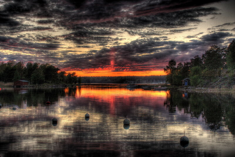 Sunset over a calm lake