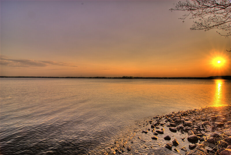 Sunset over a calm lake