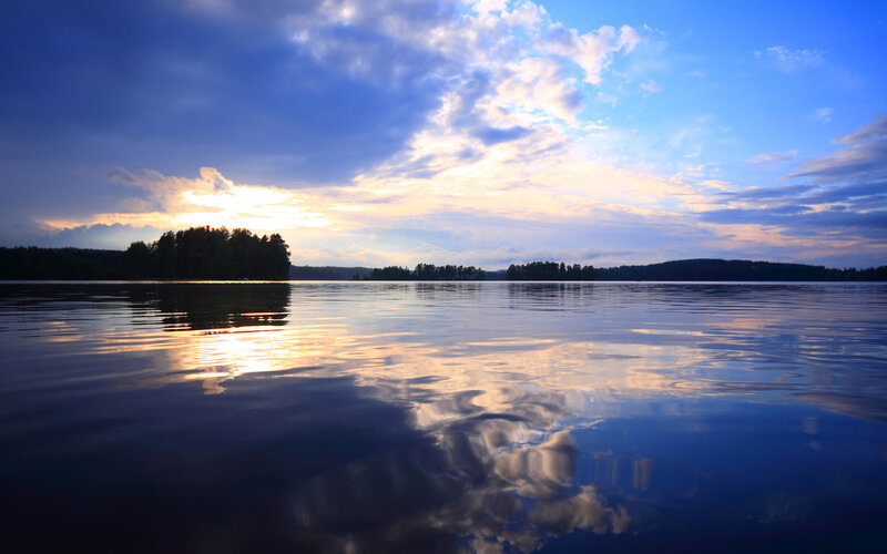 Sunset over a calm lake