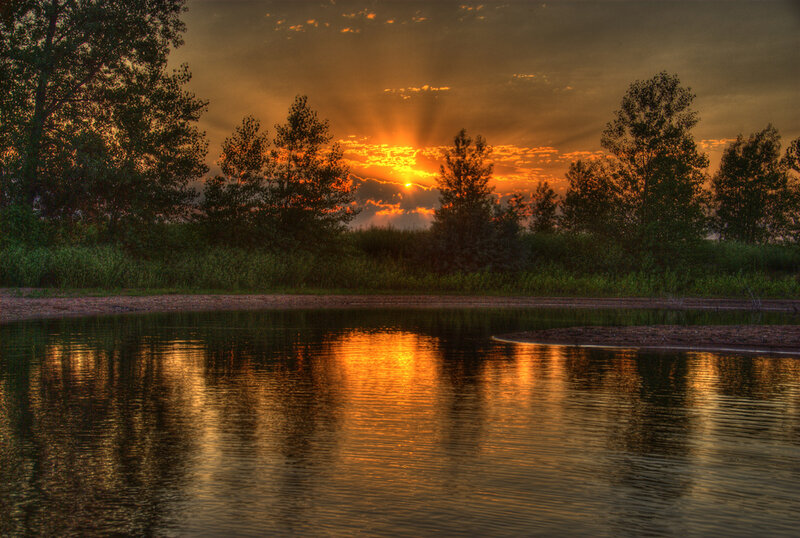 Sunset over a calm lake