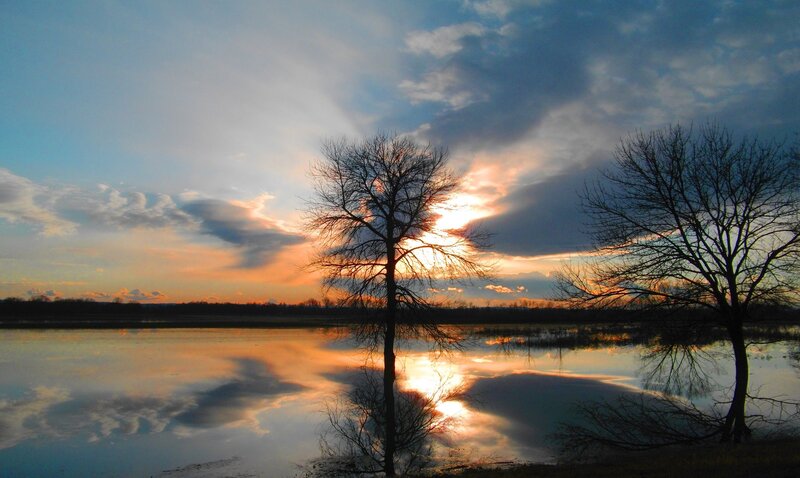 Sunset over a calm lake