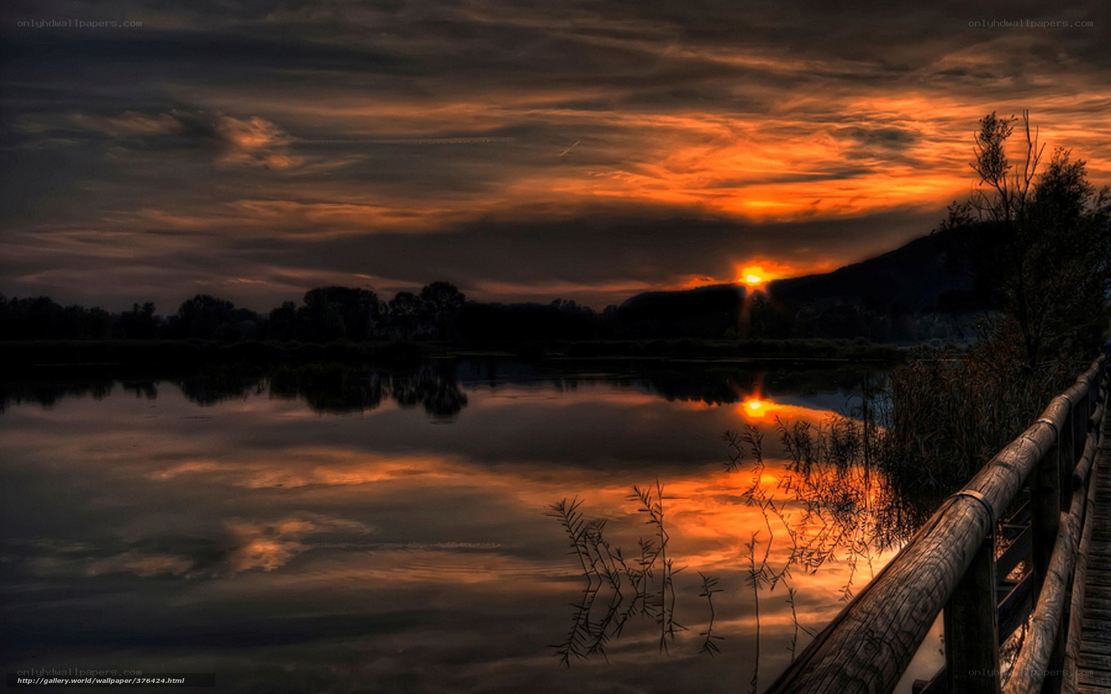 Sunset over a calm lake