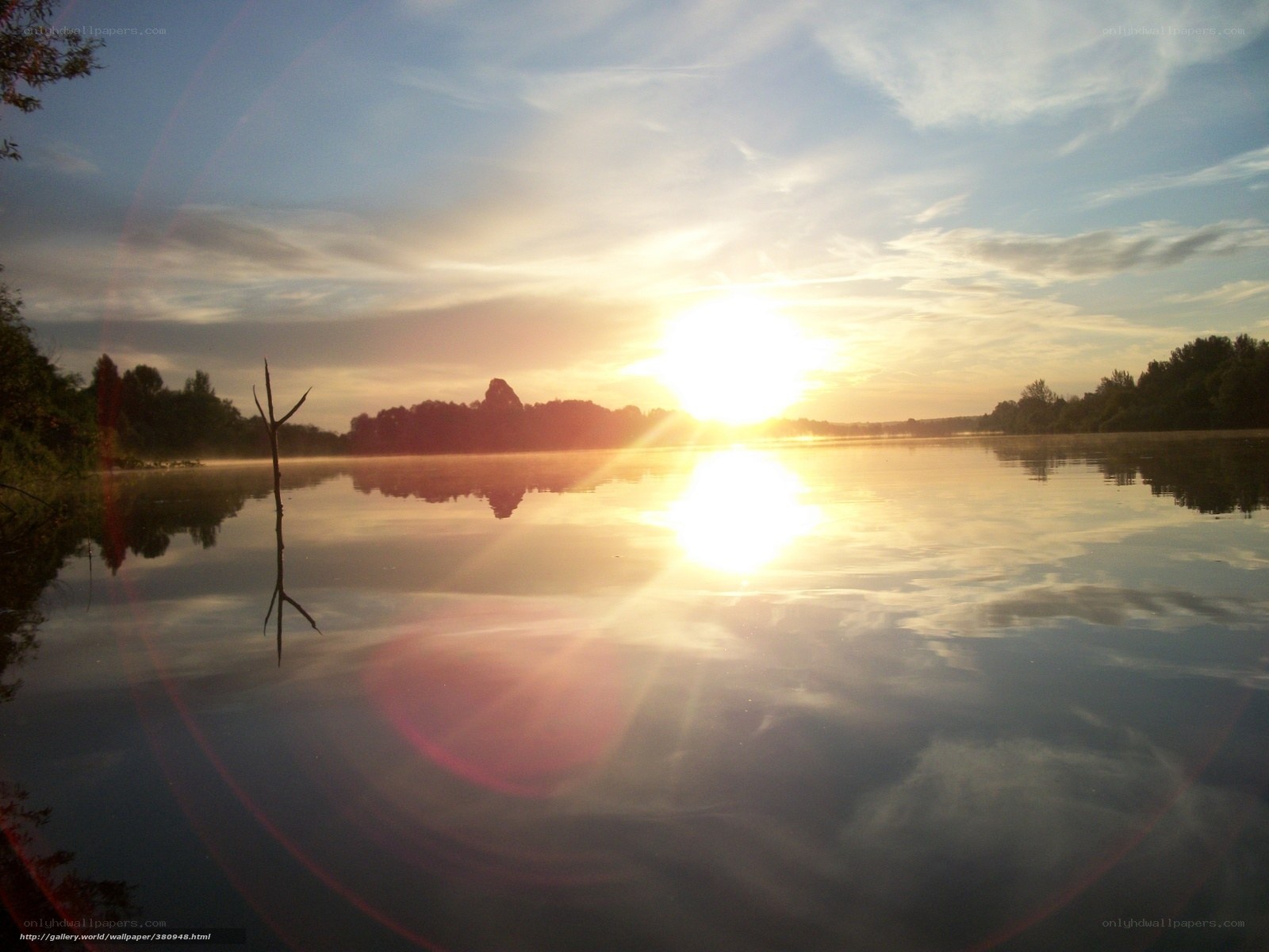 Sunset over a calm lake