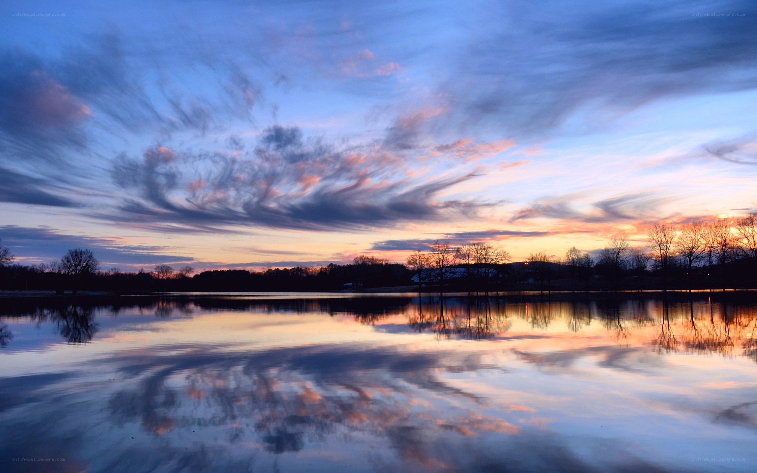 Sunset over a calm lake