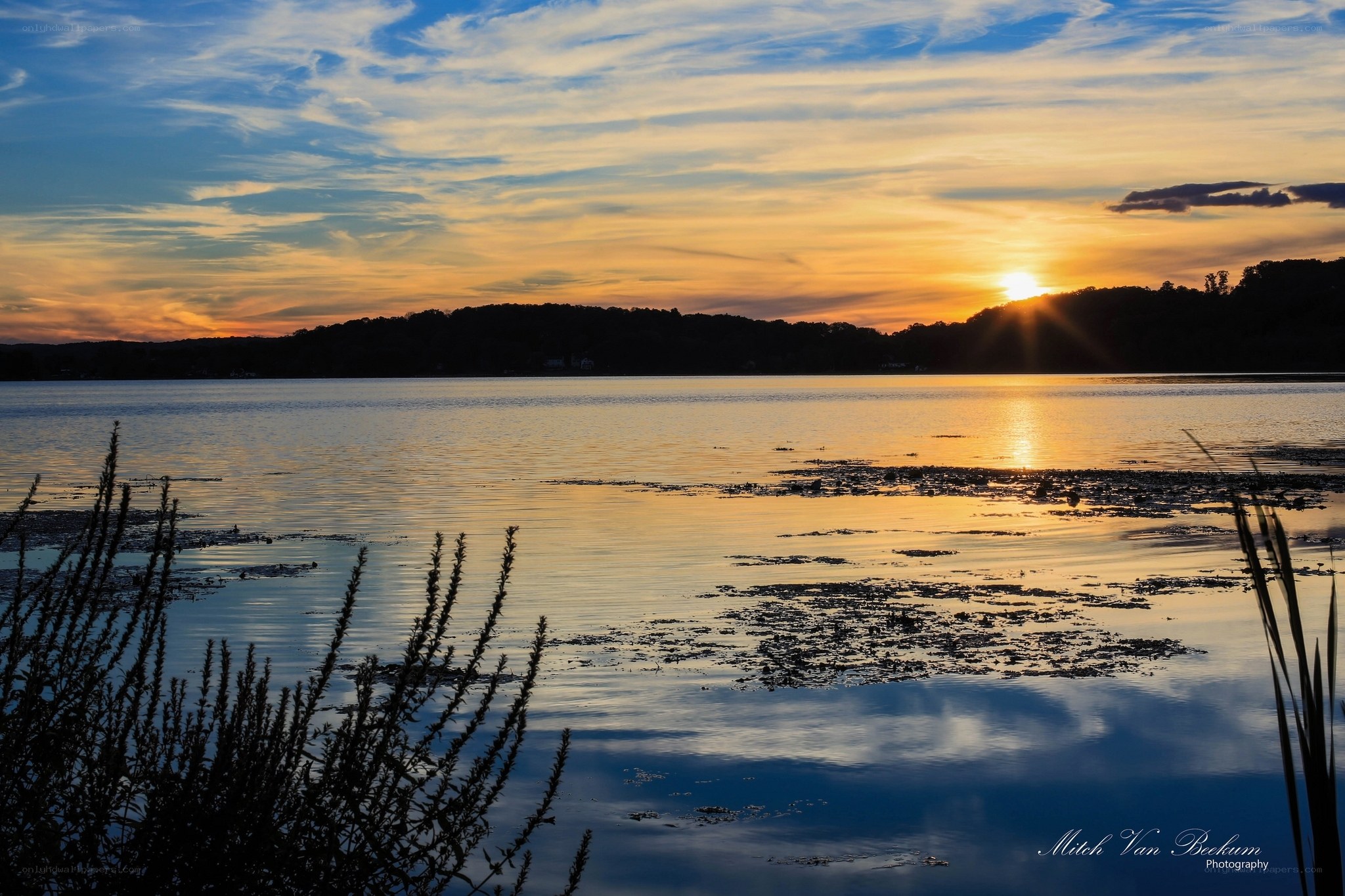 Sunset over a calm lake