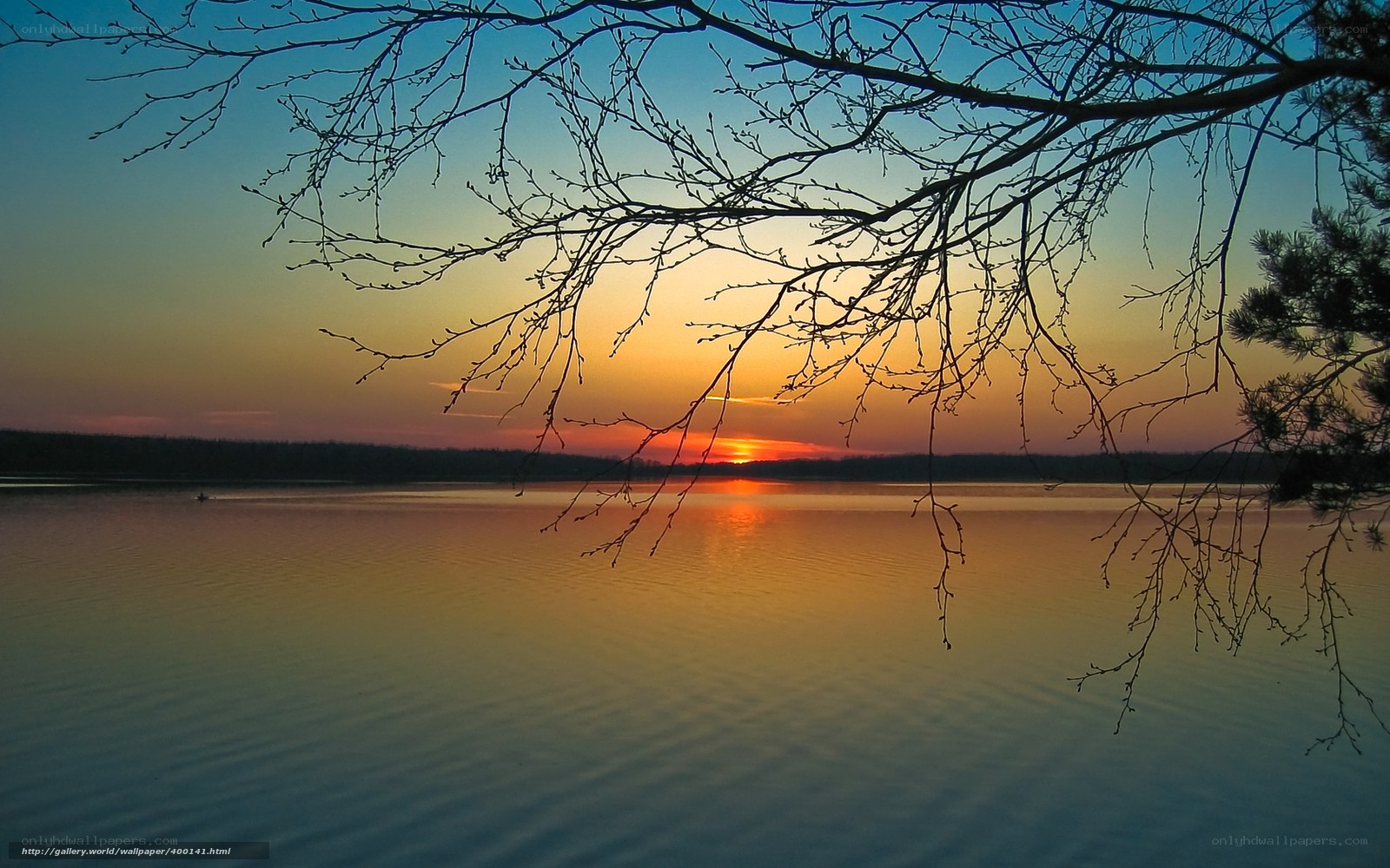 Sunset over a calm lake