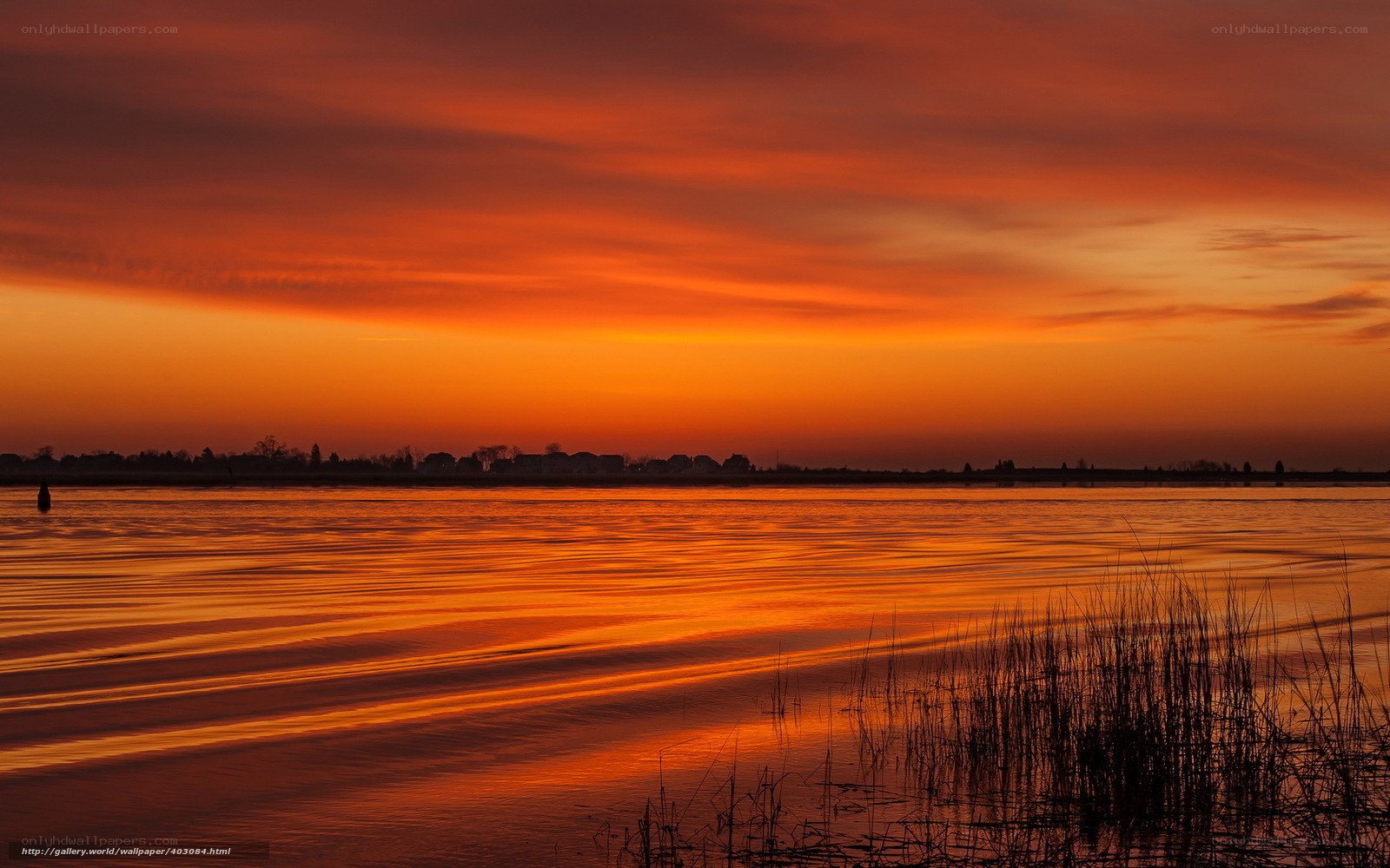 Sunset over a calm lake