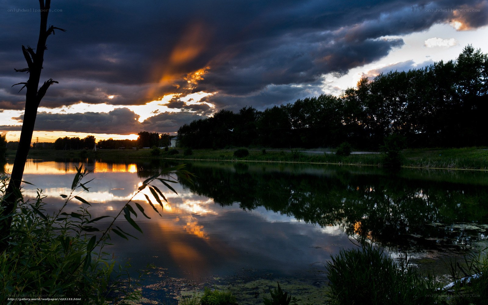 Sunset over a calm lake
