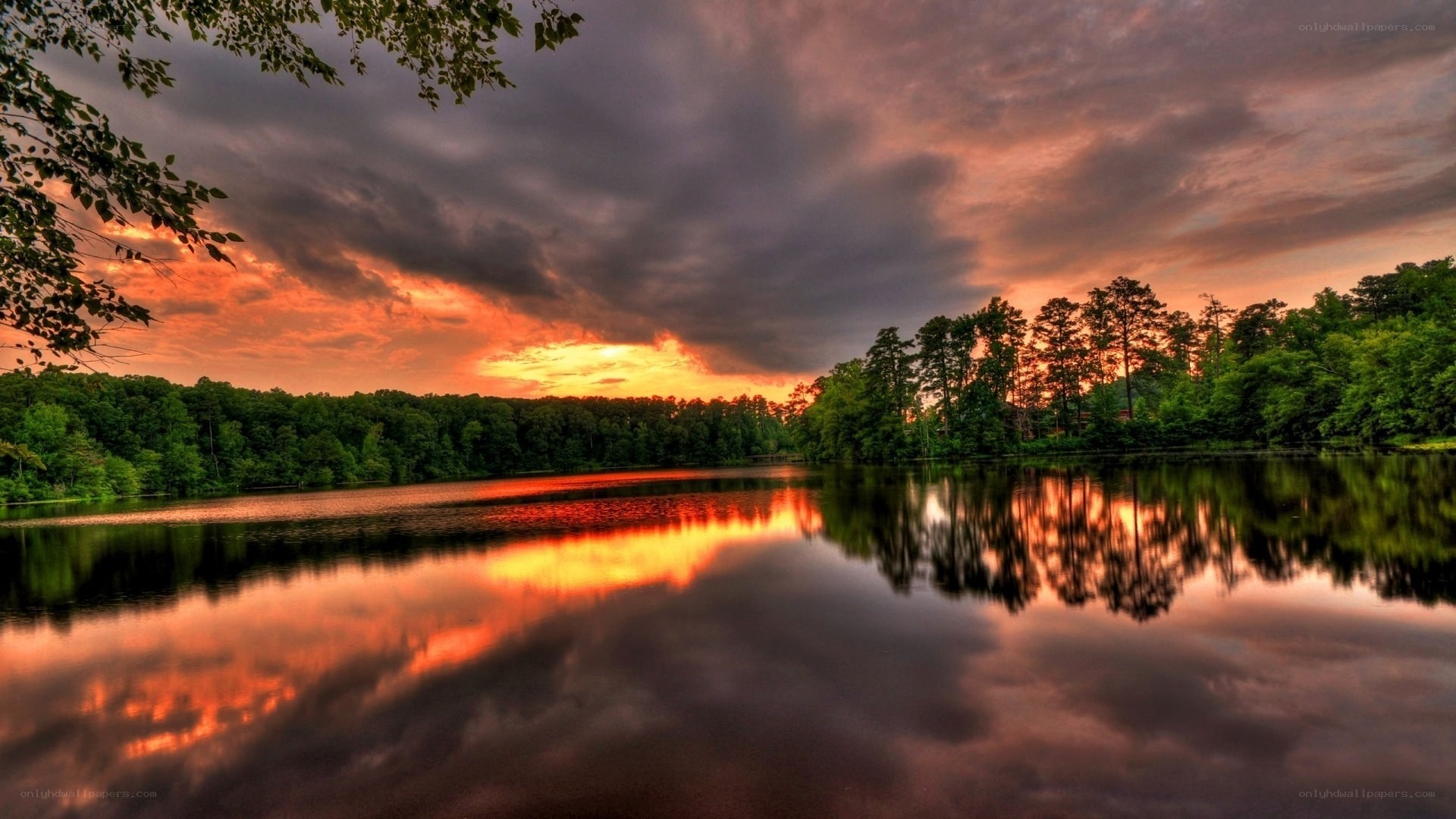 sunset over a calm lake