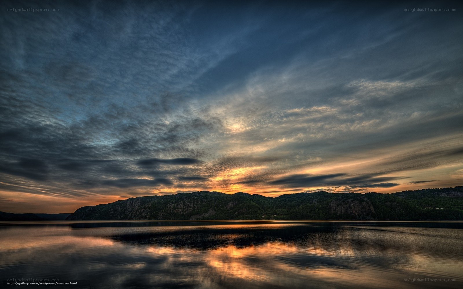 Sunset over a calm lake
