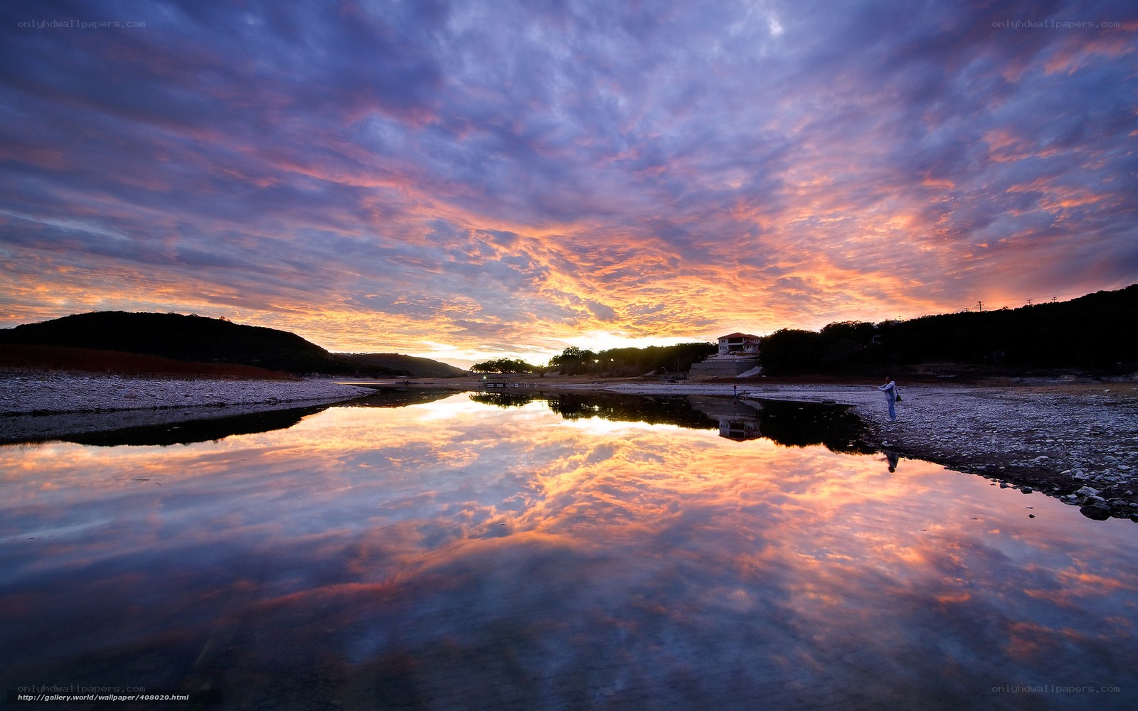 Sunset over a calm lake