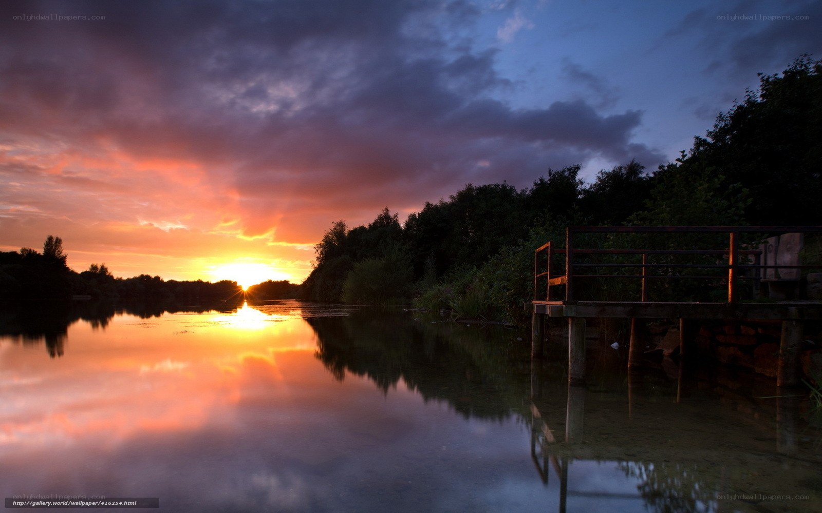 Sunset over a calm lake