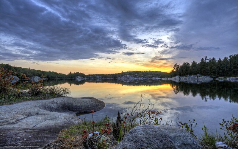 Sunset over a calm lake