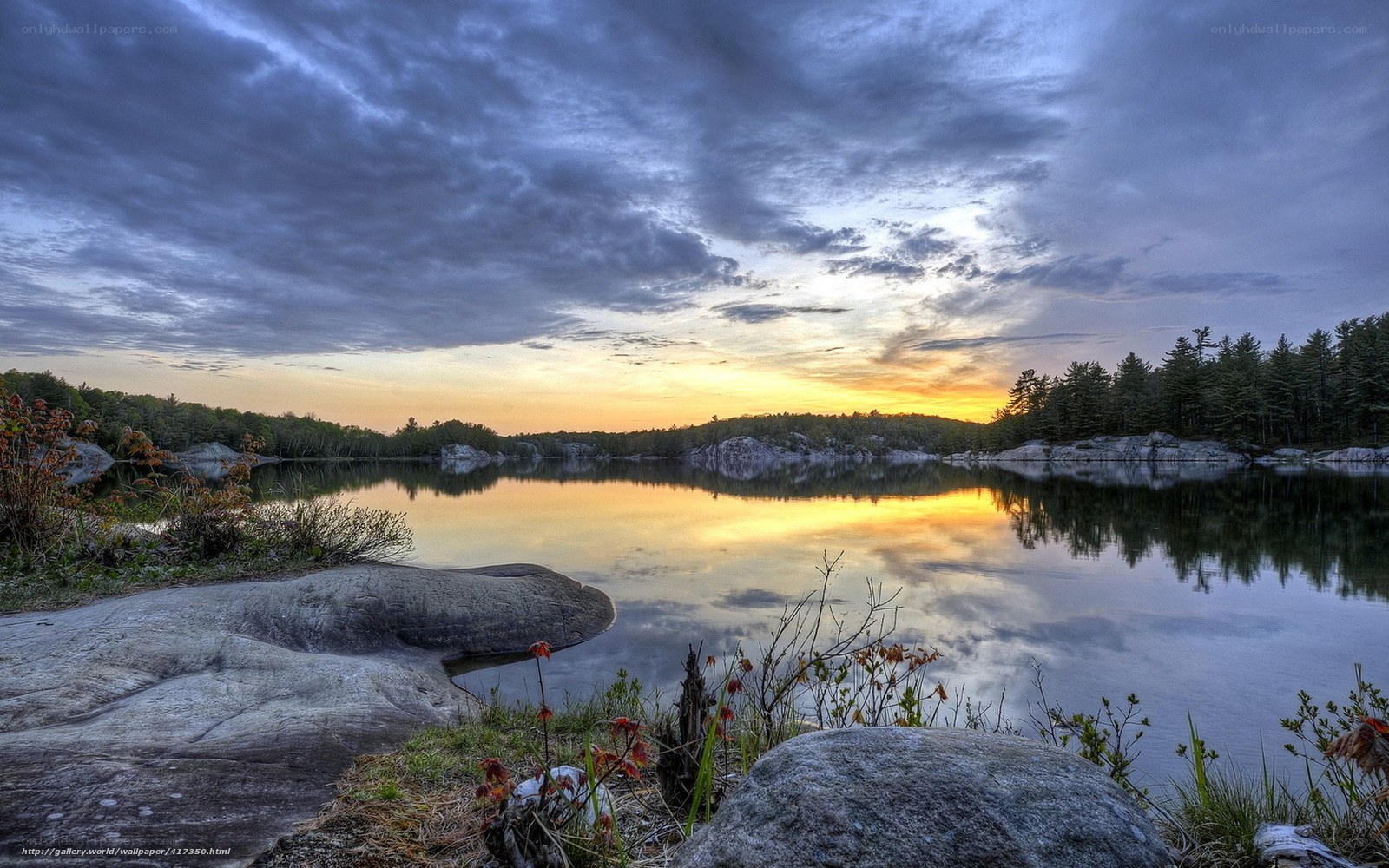 Sunset over a calm lake