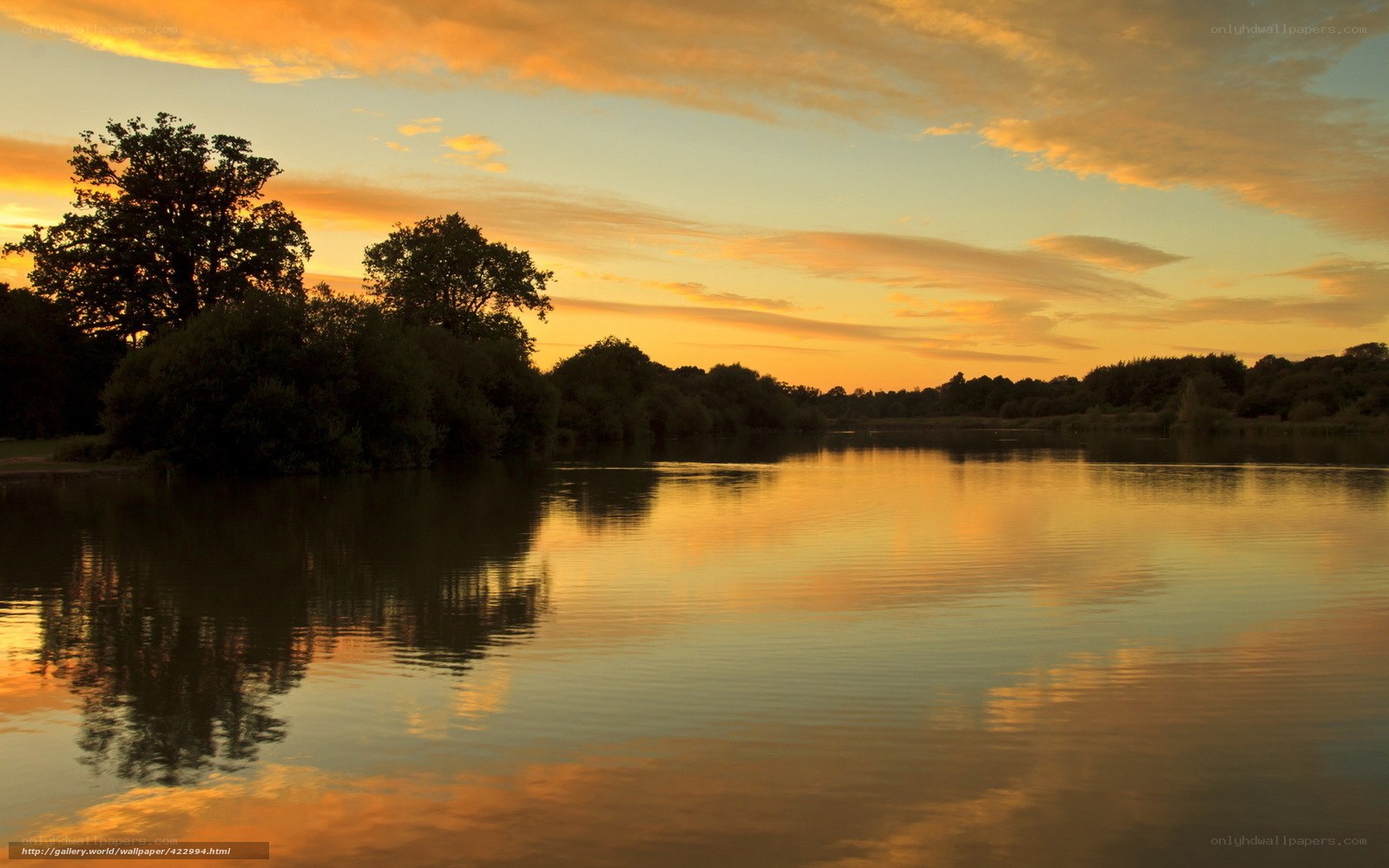 Sunset over a calm lake