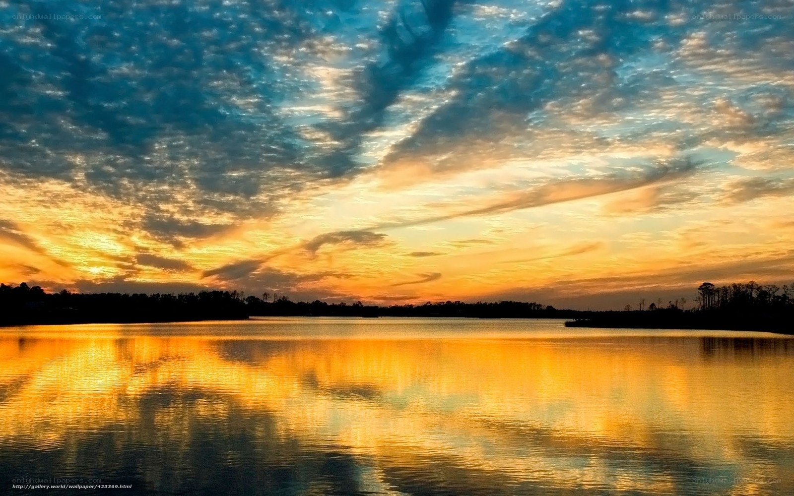 Sunset over a calm lake
