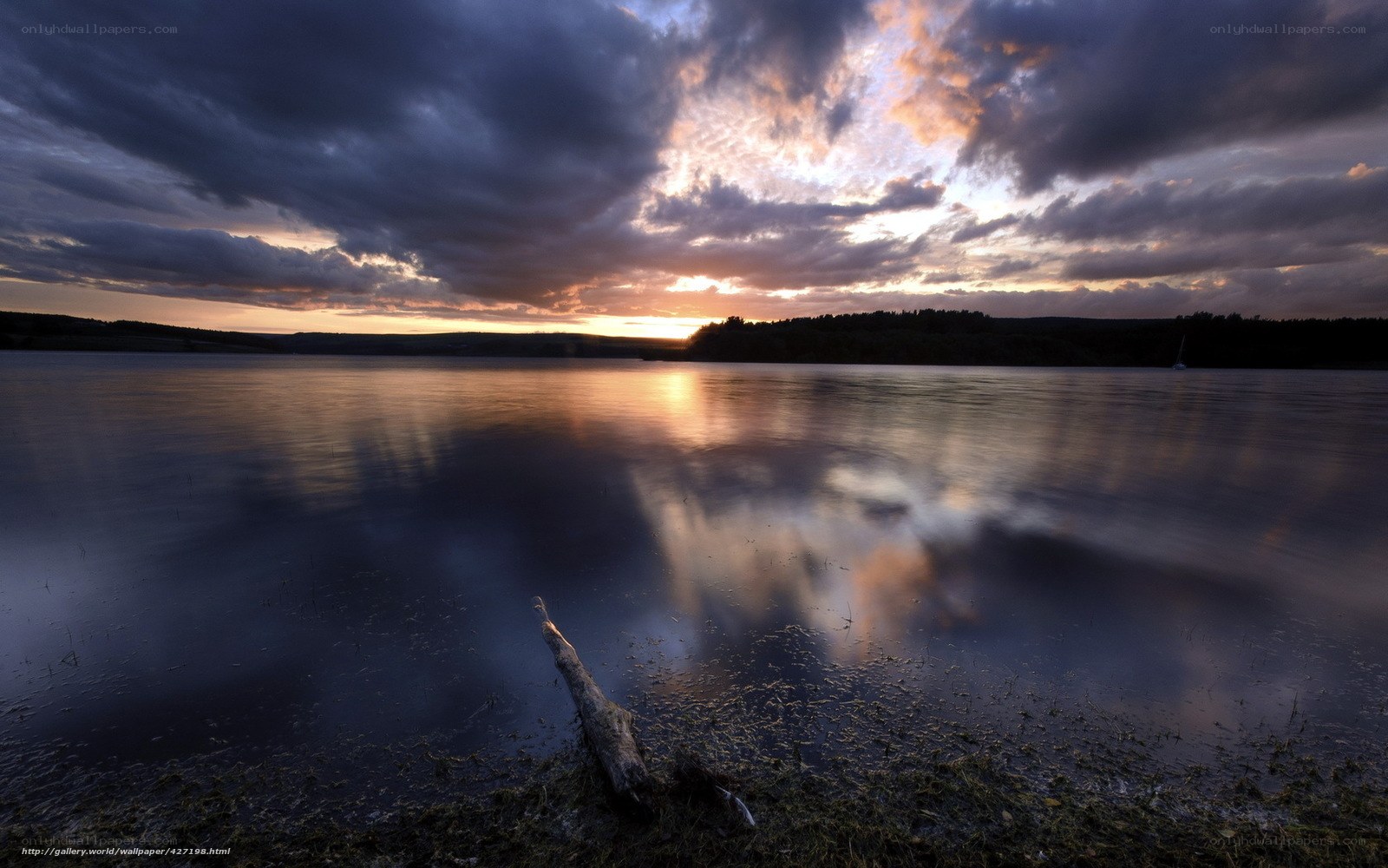 Sunset over a calm lake