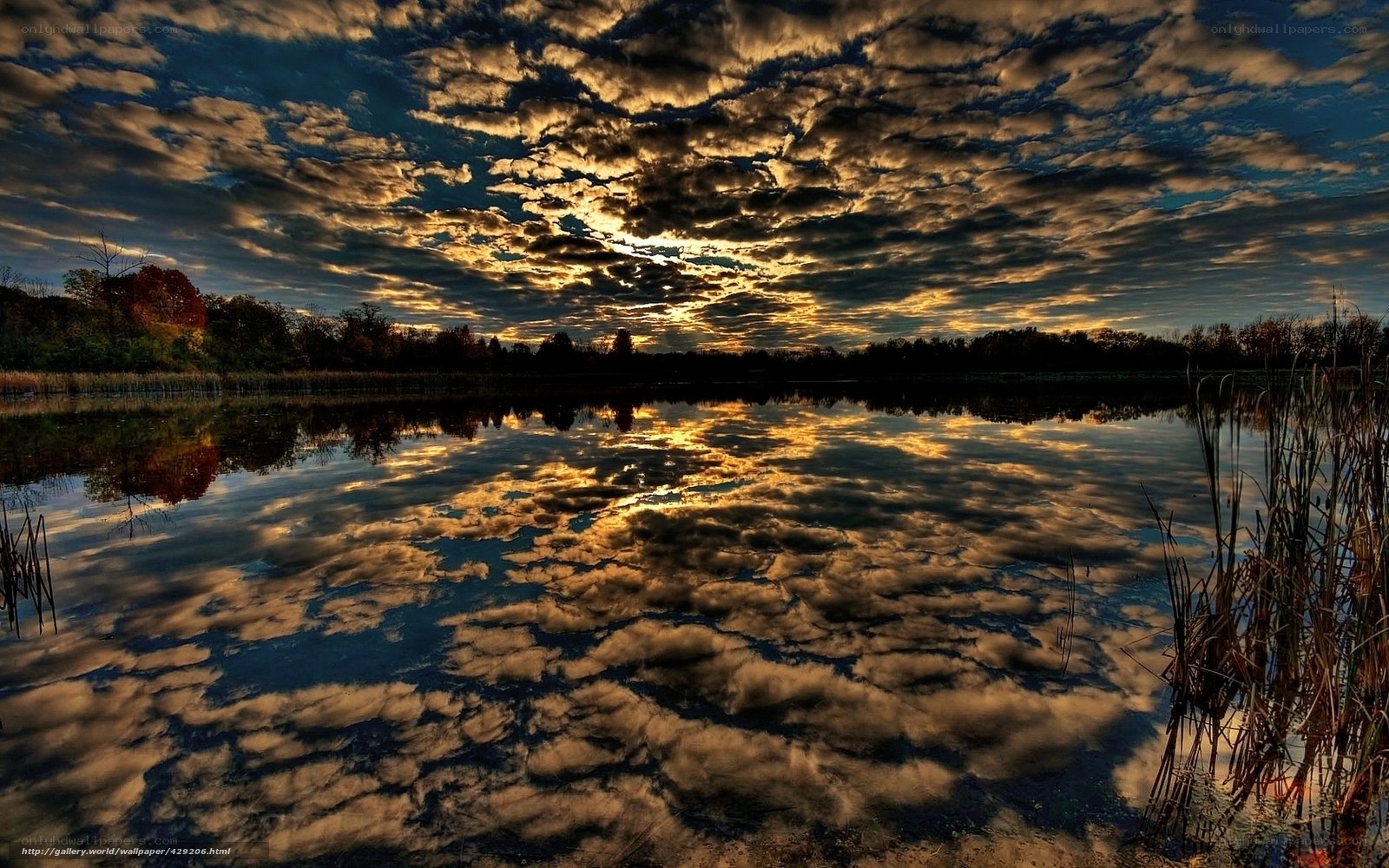 Sunset over a calm lake