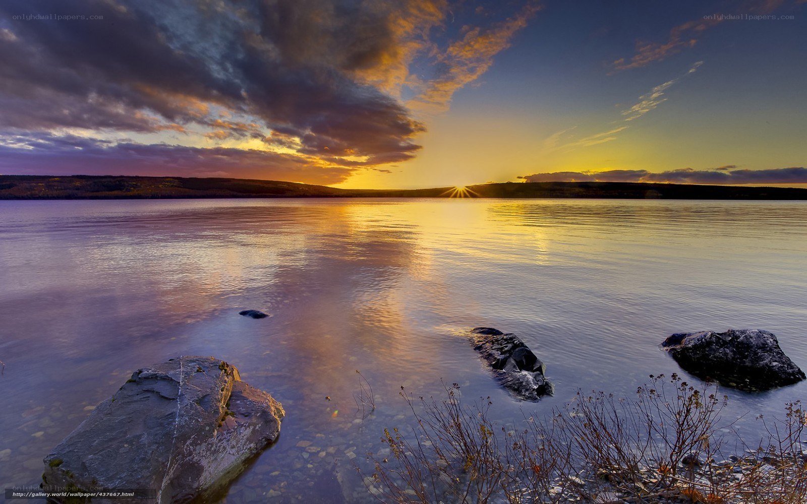 Sunset over a calm lake