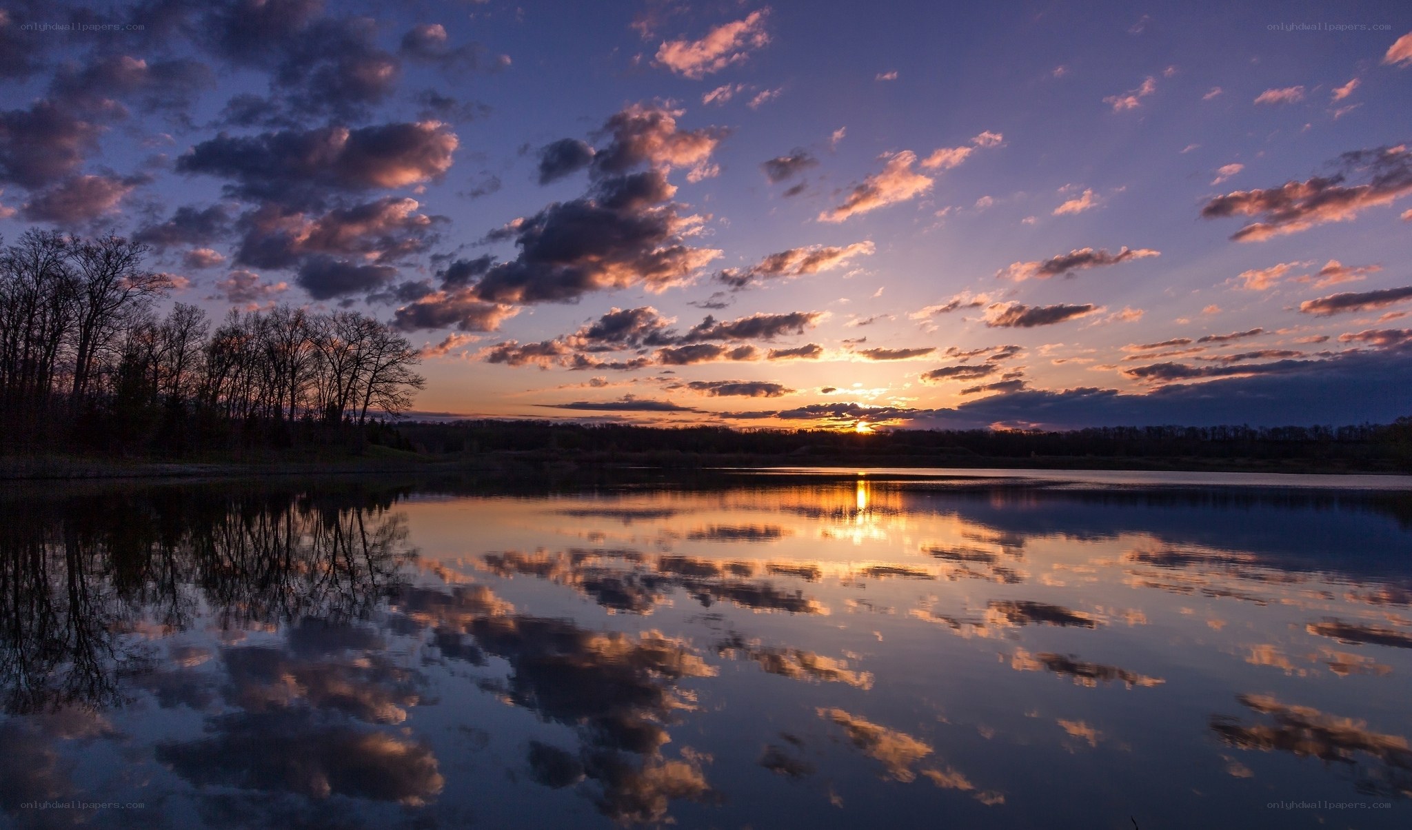 Sunset over a calm lake