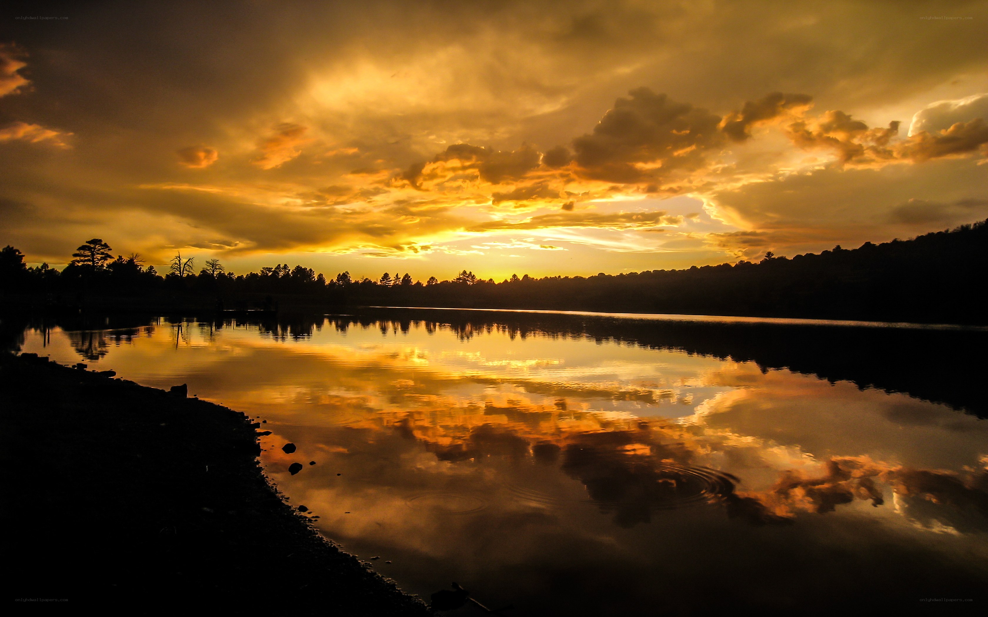 Sunset over a calm lake