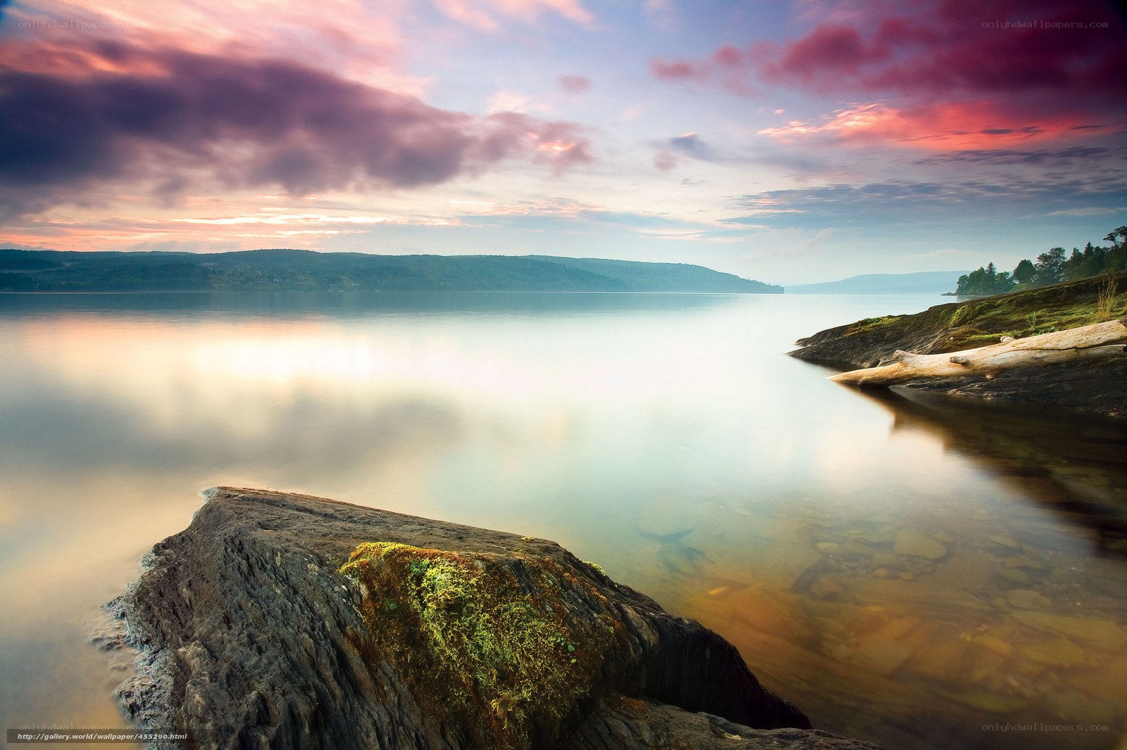 Sunset over a calm lake
