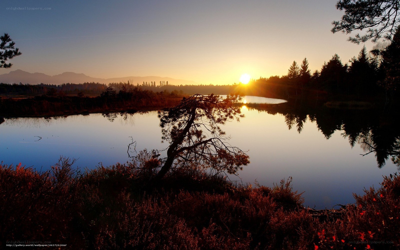 Sunset over a calm lake