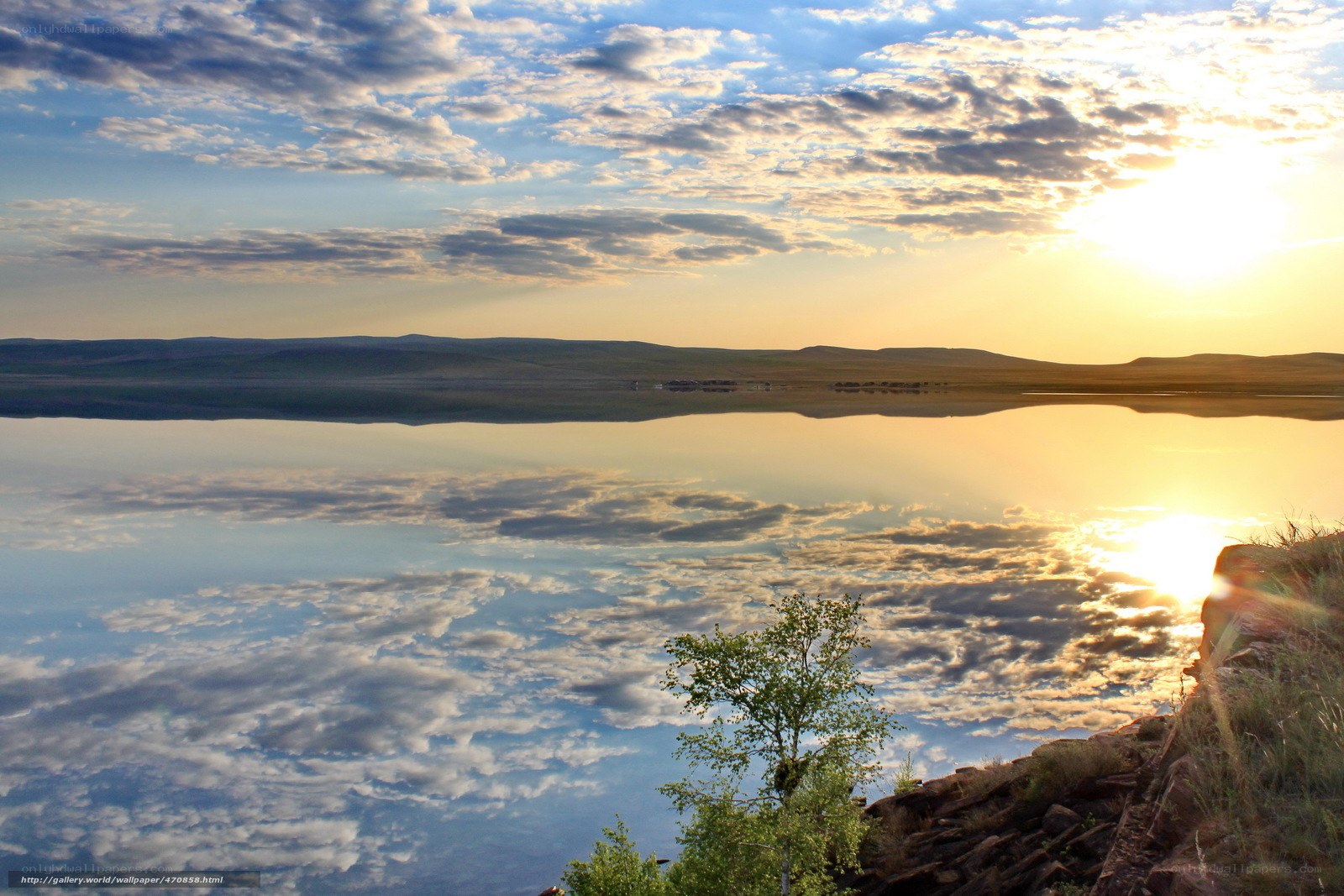 Sunset over a calm lake
