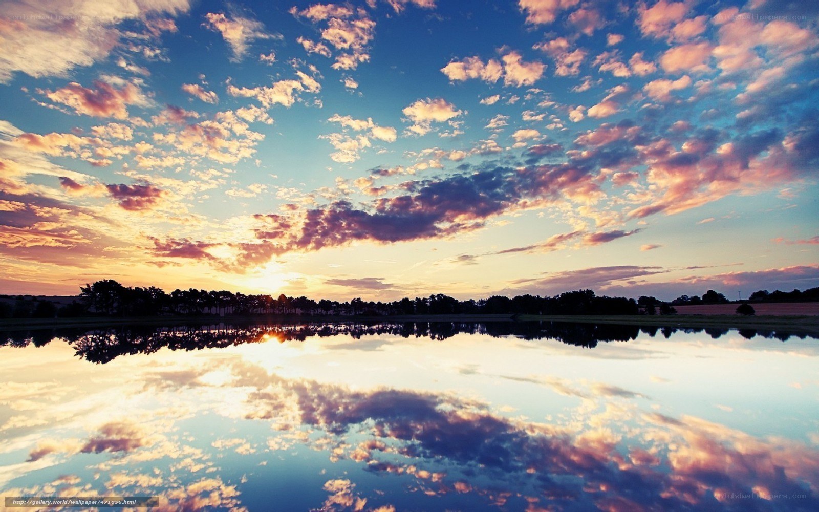 Sunset over a calm lake