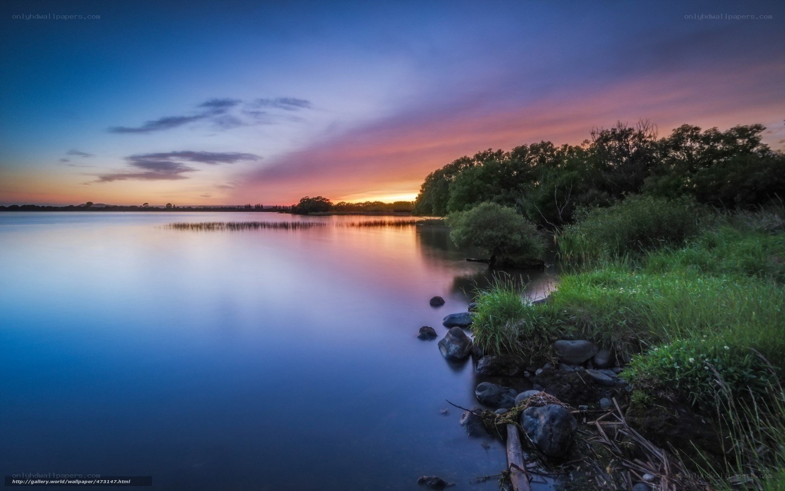 Sunset over a calm lake