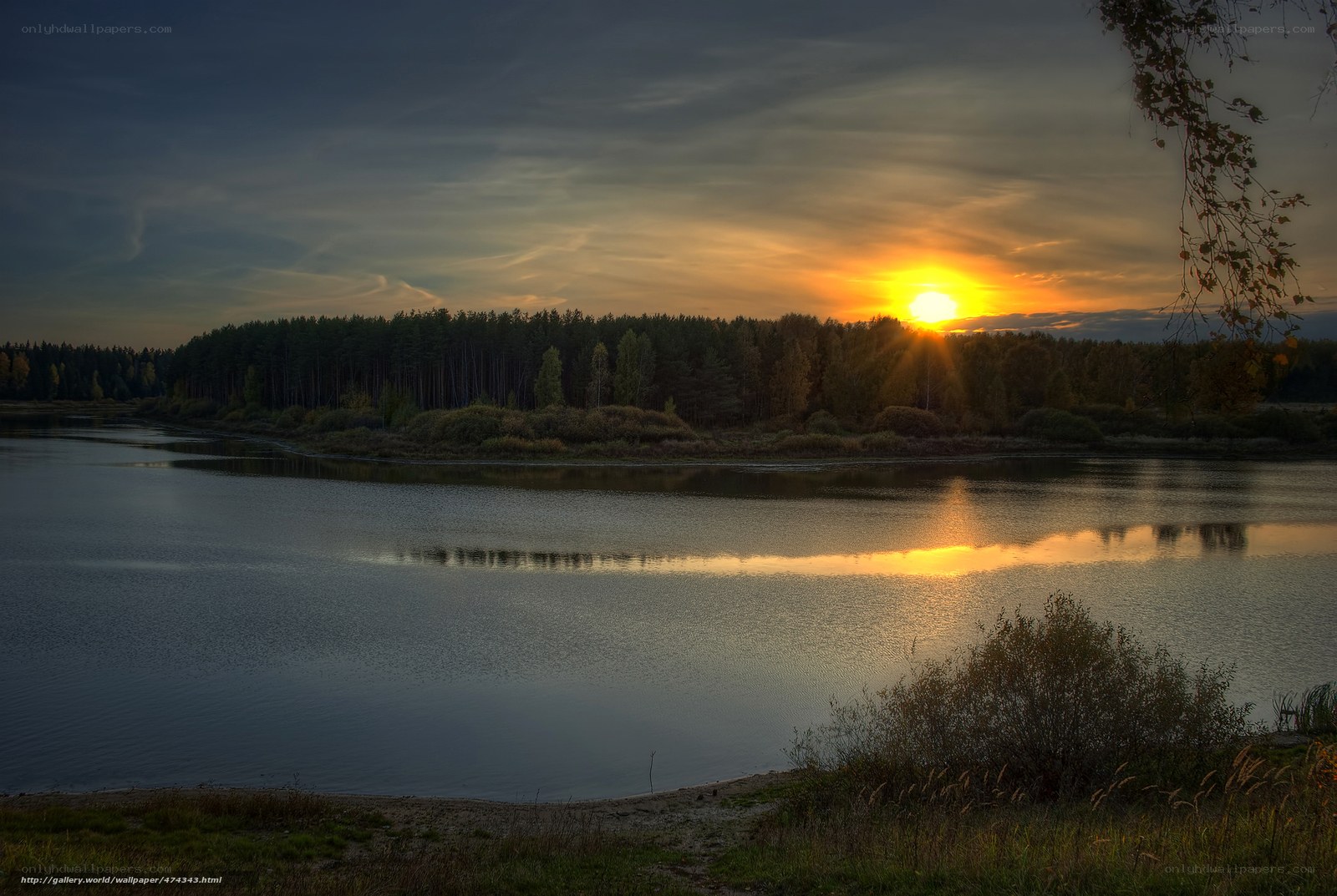 Sunset over a calm lake