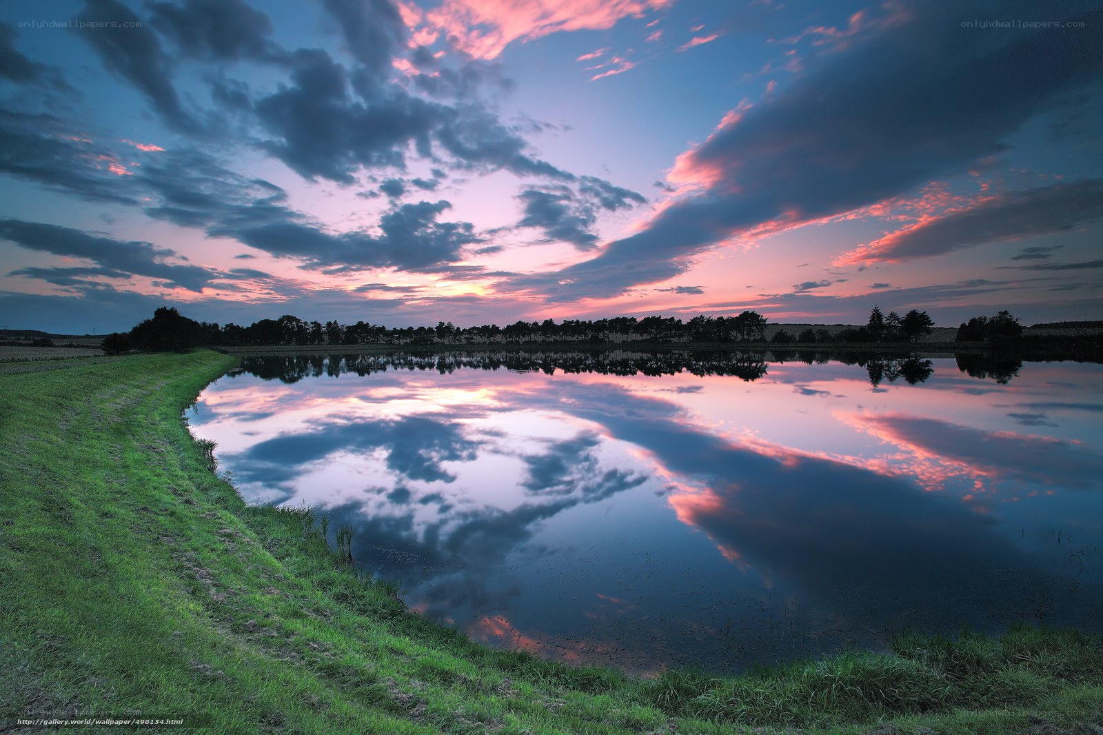Sunset over a calm lake
