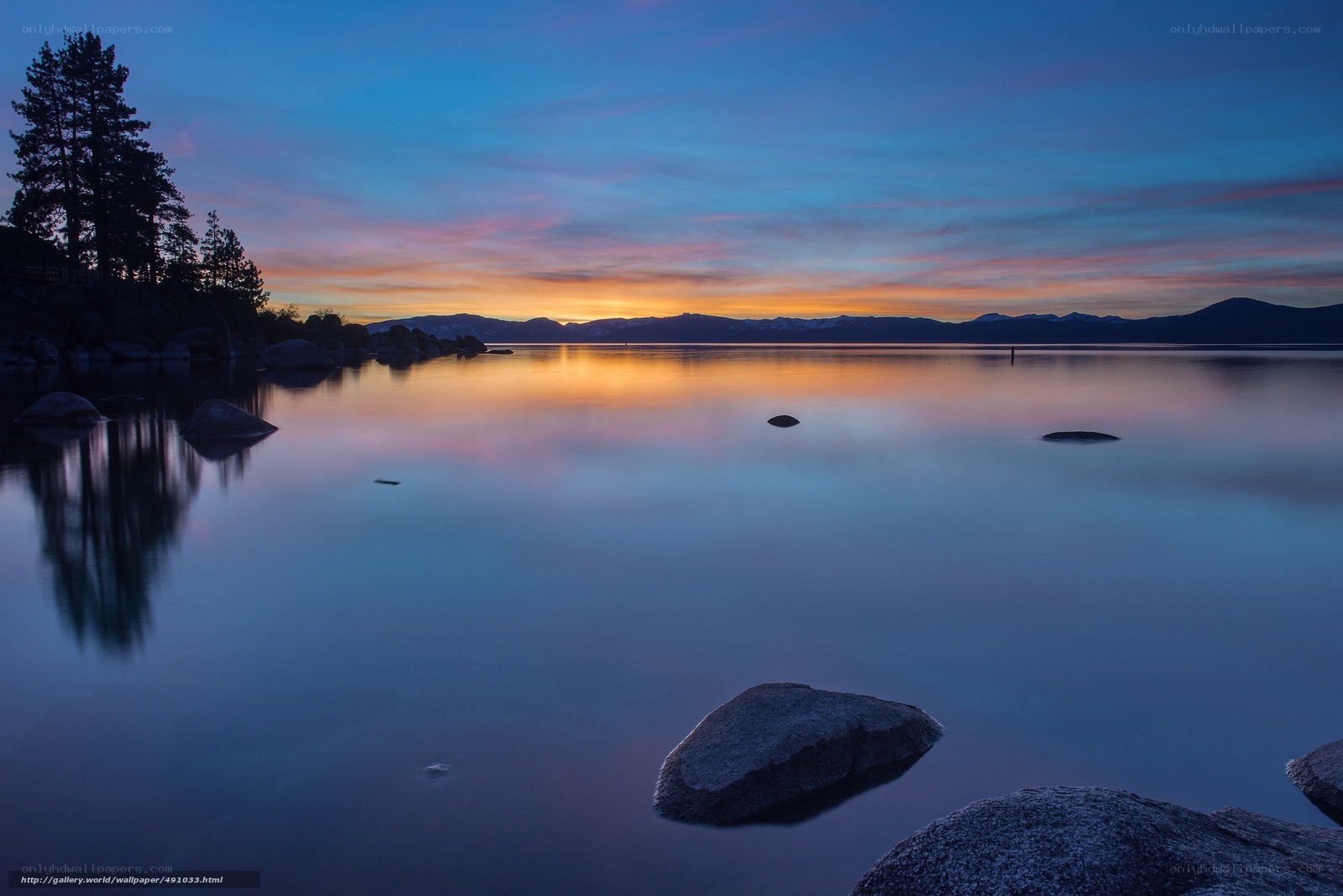 Sunset over a calm lake