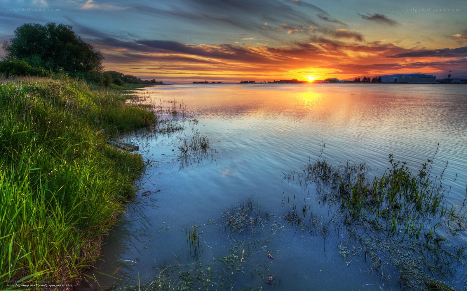 Sunset over a calm lake
