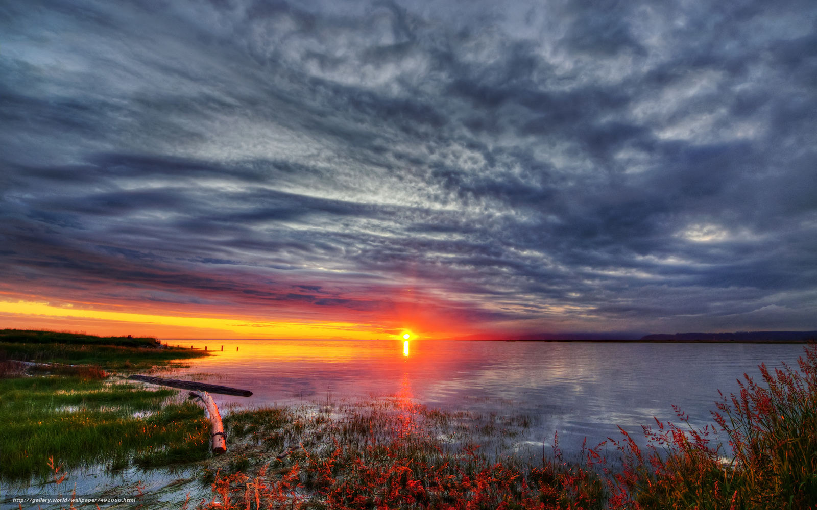 Sunset over a calm lake