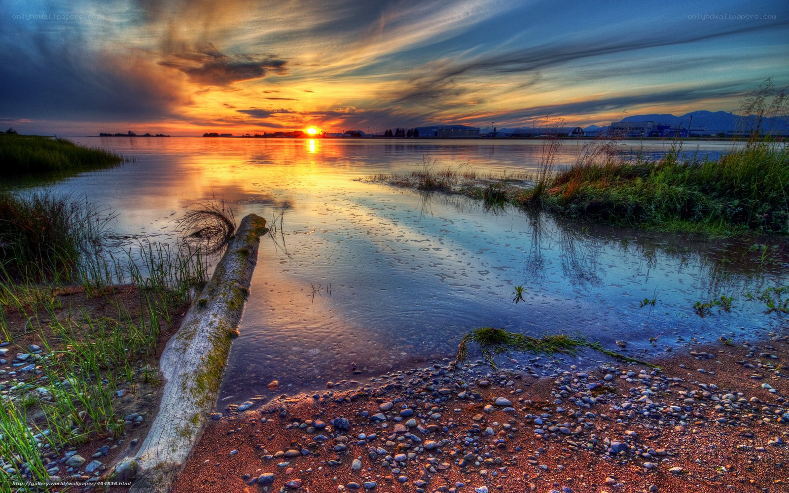 Sunset over a calm lake