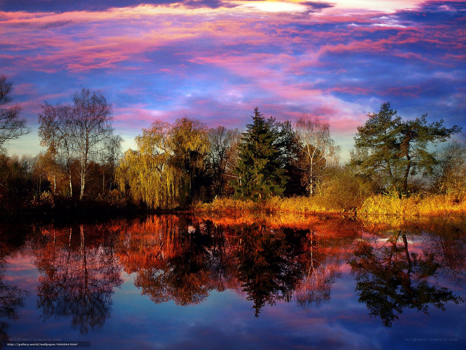 Sunset over a calm lake
