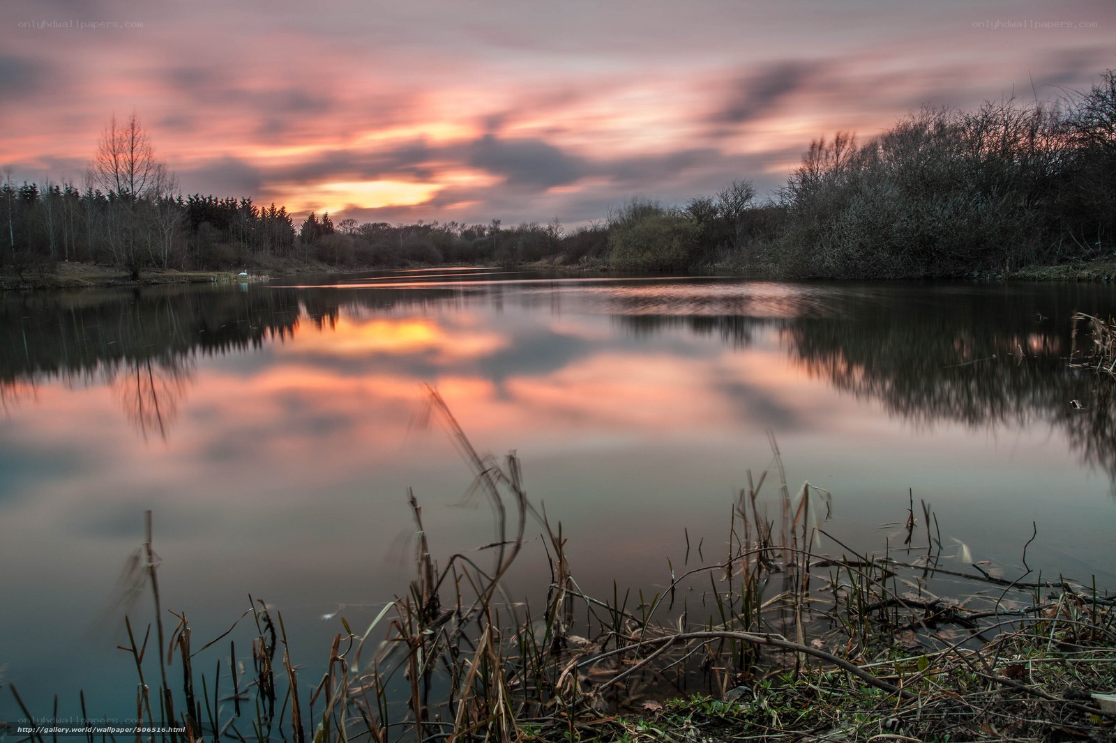Sunset over a calm lake