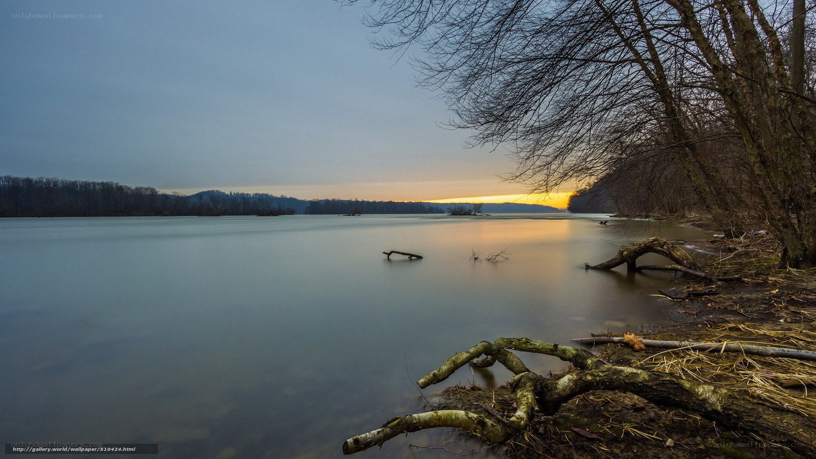Sunset over a calm lake