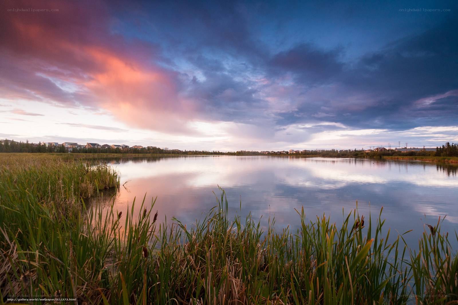 Sunset over a calm lake