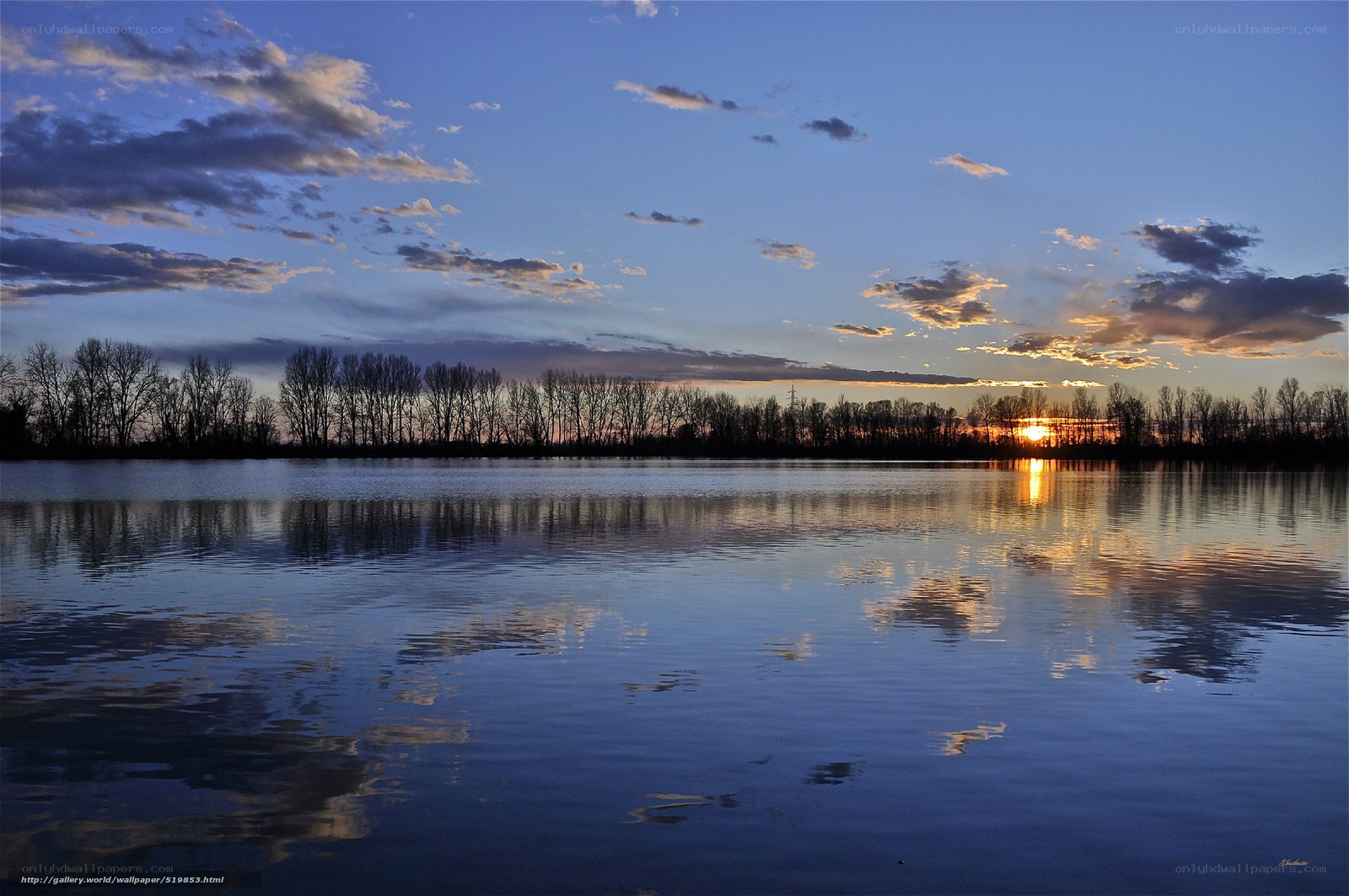 Sunset over a calm lake