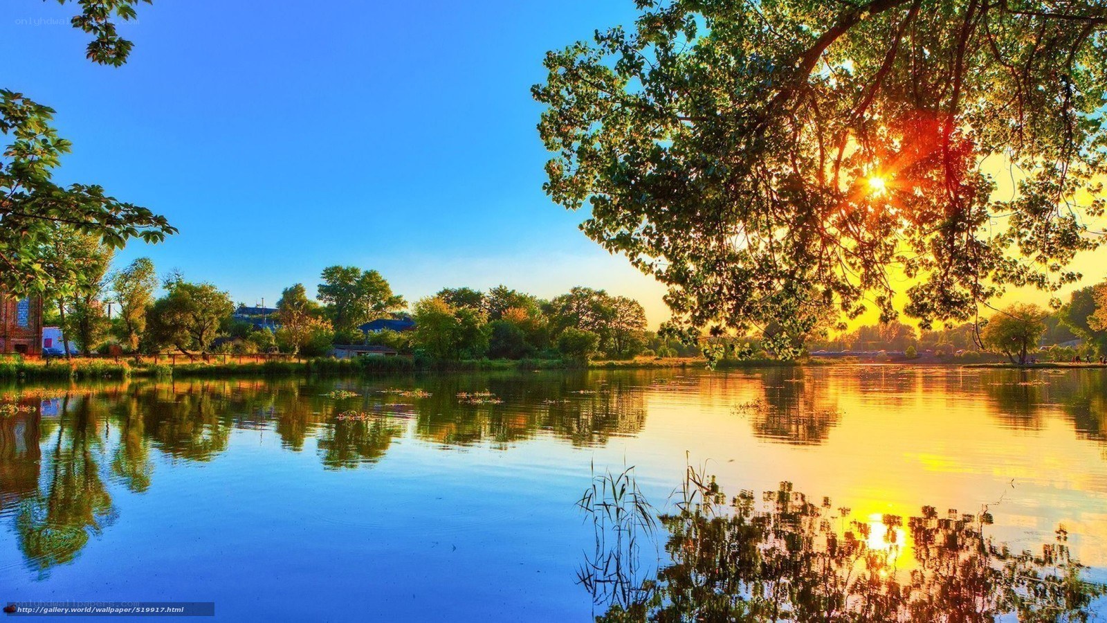 Sunset over a calm lake